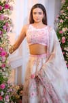 Shop_Label Priyanka Kar_White Satin Beads, Crystals, Sequins Floral And Butterfly Print Lehenga Set _Online_at_Aza_Fashions