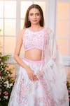 Label Priyanka Kar_White Satin Beads, Crystals, Sequins Floral And Butterfly Print Lehenga Set _at_Aza_Fashions