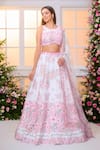 Buy_Label Priyanka Kar_White Satin Beads, Crystals, Sequins Floral And Butterfly Print Lehenga Set _at_Aza_Fashions