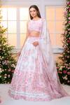 Buy_Label Priyanka Kar_White Satin Beads, Crystals, Sequins Floral And Butterfly Print Lehenga Set 