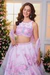 Buy_Label Priyanka Kar_Pink Satin Beads, Crystals, Sequins, Embroidery Round Floral Hand Lehenga Set _Online_at_Aza_Fashions