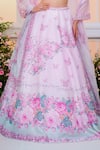 Label Priyanka Kar_Pink Satin Beads, Crystals, Sequins, Embroidery Round Floral Hand Lehenga Set _at_Aza_Fashions
