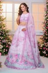 Buy_Label Priyanka Kar_Pink Satin Beads, Crystals, Sequins, Embroidery Round Floral Hand Lehenga Set 