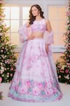 Shop_Label Priyanka Kar_Pink Satin Beads, Crystals, Sequins, Embroidery Round Floral Hand Lehenga Set 