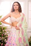 Buy_Label Priyanka Kar_Pink Satin Beads, Crystals, Embroidery Ombre Garden Printed Lehenga Set _Online_at_Aza_Fashions