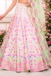 Shop_Label Priyanka Kar_Pink Satin Beads, Crystals, Embroidery Ombre Garden Printed Lehenga Set _Online_at_Aza_Fashions