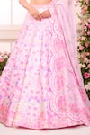 Shop_Label Priyanka Kar_Pink Satin Beads, Crystals, Sequins, Embroidery Floral Hand Lehenga Set _Online_at_Aza_Fashions