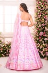 Label Priyanka Kar_Pink Satin Beads, Crystals, Sequins, Embroidery Floral Hand Lehenga Set _Online_at_Aza_Fashions