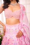 Buy_Label Priyanka Kar_Pink Satin Beads, Crystals, Sequins, Embroidery Floral Hand Lehenga Set 