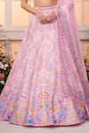 Buy_Label Priyanka Kar_Pink Satin Beads, Crystals, Embroidery Sweetheart Neck Floral Hand Lehenga Set _Online_at_Aza_Fashions
