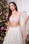 Shop_Label Priyanka Kar_Off White Satin Beads, Crystals, Embroidery, Sequins Garden Printed Lehenga Set _Online_at_Aza_Fashions