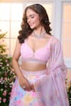 Buy_Label Priyanka Kar_Pink Satin Beads, Crystals, Embroidery Sweetheart Floral Printed Lehenga Set  _Online_at_Aza_Fashions