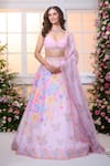 Shop_Label Priyanka Kar_Pink Satin Beads, Crystals, Embroidery Sweetheart Floral Printed Lehenga Set  _Online_at_Aza_Fashions