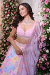 Buy_Label Priyanka Kar_Pink Satin Beads, Crystals, Embroidery Sweetheart Floral Printed Lehenga Set  