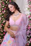 Label Priyanka Kar_Pink Satin Beads, Crystals, Embroidery Sweetheart Floral Printed Lehenga Set  _Online