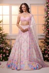 Buy_Label Priyanka Kar_Ivory Satin Beads, Crystals, Embroidery, Fringe Floral Hand Lehenga Set 