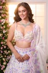 Buy_Label Priyanka Kar_White Satin Beads, Crystals, Embroidery Sweetheart Neck Floral Hand Lehenga Set _Online_at_Aza_Fashions
