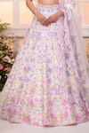 Shop_Label Priyanka Kar_White Satin Beads, Crystals, Embroidery Sweetheart Neck Floral Hand Lehenga Set _Online_at_Aza_Fashions
