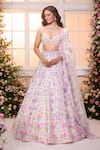 Label Priyanka Kar_White Satin Beads, Crystals, Embroidery Sweetheart Neck Floral Hand Lehenga Set _at_Aza_Fashions