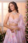 Buy_Label Priyanka Kar_Pink Satin Beads, Crystals, Embroidery, Sequins Floral Hand Lehenga Blouse Set _Online_at_Aza_Fashions