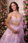 Label Priyanka Kar_Pink Satin Beads, Crystals, Embroidery, Sequins Floral Hand Lehenga Blouse Set _at_Aza_Fashions
