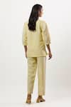 Shop_Linera_Yellow Linen Embroidery Collared, V-neck Turkish Shirt And Pant Set _at_Aza_Fashions