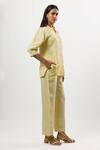 Buy_Linera_Yellow Linen Embroidery Collared, V-neck Turkish Shirt And Pant Set _Online_at_Aza_Fashions