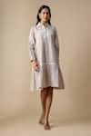 Buy_Linera_Beige Linen Embroidery Collared, Button-down Neck Blend Shirt Dress _at_Aza_Fashions