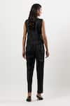 Shop_Linera_Black Linen Embroidery V-neck Waistcoat And Pant Set _at_Aza_Fashions