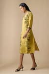 Linera_Yellow Linen Embroidery V-neck Dress _Online_at_Aza_Fashions