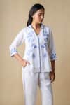 Buy_Linera_White Linen Embroidery Collared, V-neck Floral Shirt And Trouser Set _Online_at_Aza_Fashions