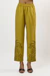 Linera_Yellow Linen Embroidery Collared, V-neck Shirt And Pant Set _Online_at_Aza_Fashions