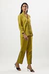 Buy_Linera_Yellow Linen Embroidery Collared, V-neck Shirt And Pant Set _Online_at_Aza_Fashions