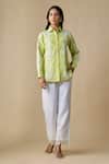 Buy_Linera_Green Linen Embroidery Collared Turkish Shirt And Pant Set _at_Aza_Fashions