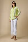 Buy_Linera_Green Linen Embroidery Collared Turkish Shirt And Pant Set _Online_at_Aza_Fashions