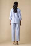 Shop_Linera_Blue Linen Embroidery Mandarin Collar, Band Shirt And Trouser Set _at_Aza_Fashions