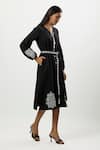 Buy_Linera_Black Linen Embroidery, Tassels V-neck Turkish Midi Dress _Online_at_Aza_Fashions