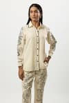 Linera_Off White Linen Embroidery Collared Contrast Shirt With Pant _Online_at_Aza_Fashions