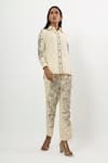 Buy_Linera_Off White Linen Embroidery Collared Contrast Shirt With Pant _Online_at_Aza_Fashions