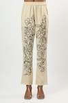 Linera_Off White Linen Embroidery Collared Contrast Shirt With Pant _at_Aza_Fashions