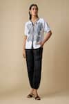 Buy Linera White Linen Embroidery V-neck Contrast Shirt With Pant at Aza Fashions Buy_Linera_White Linen Embroidery V-neck Contrast Shirt With Pant _at_Aza_Fashions