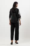 Shop_Linera_Black Linen, Cotton Embroidery, Piping Mandarin Collar Blend Shirt And Pant Set _at_Aza_Fashions