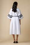 Shop_Linera_White Linen Embroidery Split V-neck Midi Dress _at_Aza_Fashions