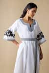 Shop_Linera_White Linen Embroidery Split V-neck Midi Dress _Online_at_Aza_Fashions