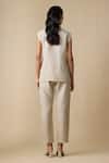 Shop_Linera_Beige Linen Embroidery Mandarin Collar Waistcoat And Pant Set _at_Aza_Fashions