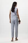 Shop_Linera_Blue Linen Embroidery V-neck Waistcoat And Pant Set _at_Aza_Fashions