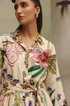 NOIB_Multi Color Viscose, Linen Collared Celia Wildflower Print Dress With Belt _at_Aza_Fashions