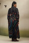 Shop_NOIB_Black Viscose, Linen, Organza V-neck, Collared Avery Garden Dancers Print Dress _at_Aza_Fashions