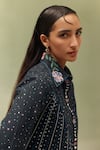 Buy_NOIB_Black Cotton, Twill Embroidery Collared Celia Shooting Stars Print Shirt _Online_at_Aza_Fashions