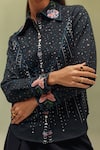 Shop_NOIB_Black Cotton, Twill Embroidery Collared Celia Shooting Stars Print Shirt _Online_at_Aza_Fashions